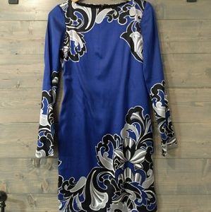 Cache blue, gray, black dress